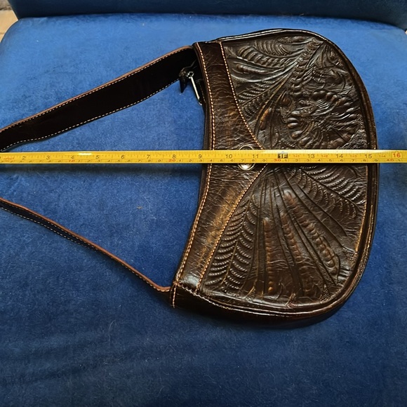AMERICAN WEST Hand Tooled Brown Leather Shoulder Bag Purse - Picture 11 of 12